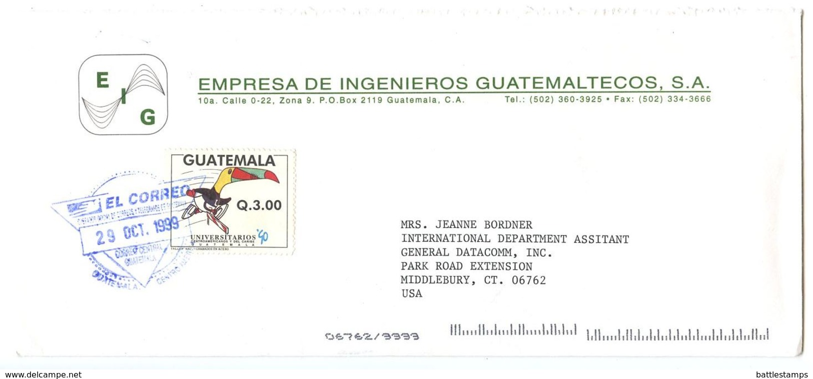 Guatemala 1999 Cover To U.S. W/ Scott 462 Central American & Caribbean University Games - Guatemala