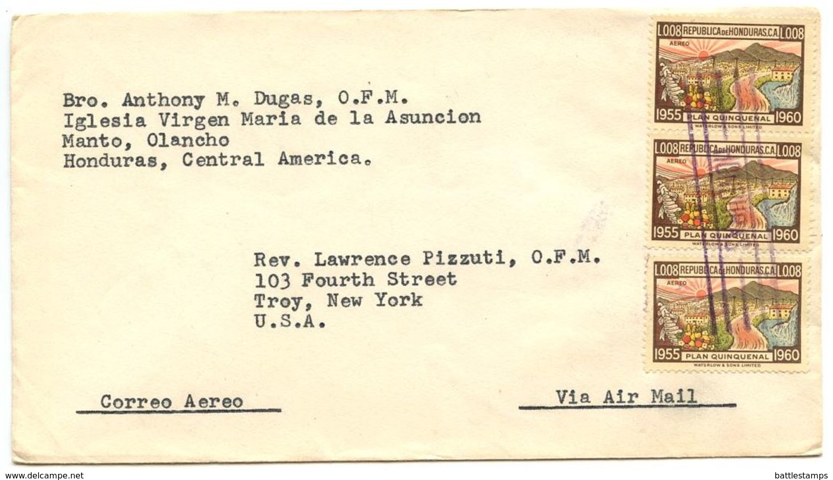 Honduras 1960 Airmail Cover Manto, Olancho To Troy, New York W/ Scott C255 - Honduras