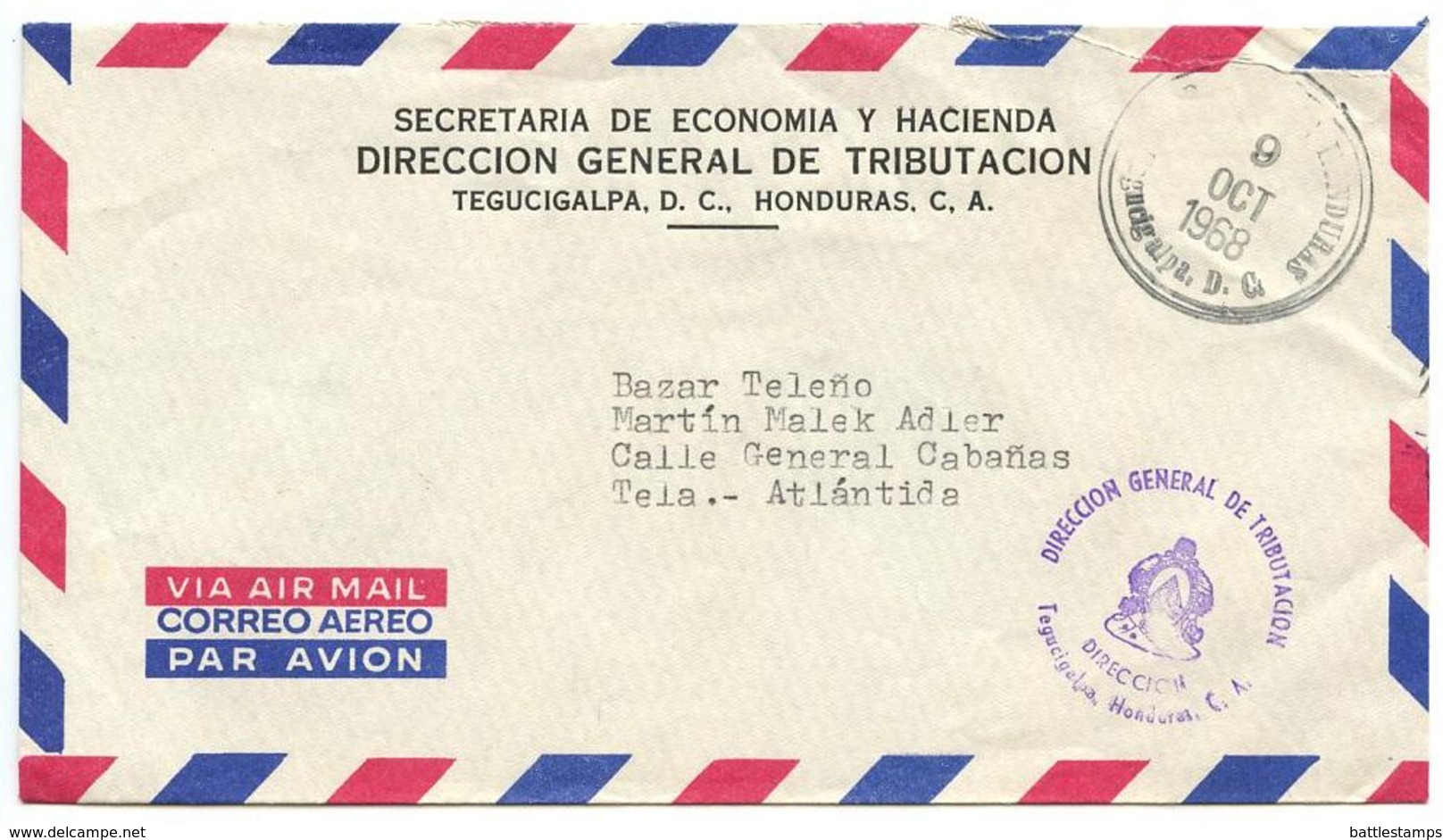 Honduras 1968 Official / Airmail Cover Tegucigalpa - Secretaria De Economia Y Hacienda - Honduras