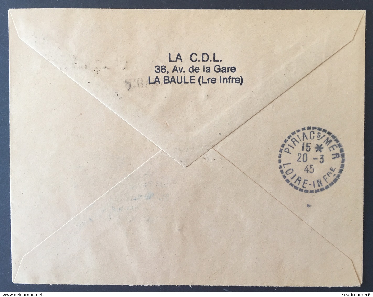 France Poche De Saint Nazaire 1945 1er Jour Du Service Lettre Griffe Ilot De Saint Nazaire/ Poche De L'atlantique RR - Guerre (timbres De)