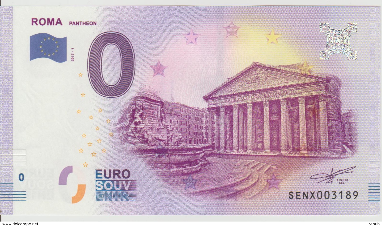 Billet Touristique 0 Euro Souvenir Italie - Roma Pantheon 2017-1 N°SENX003189 - Private Proofs / Unofficial