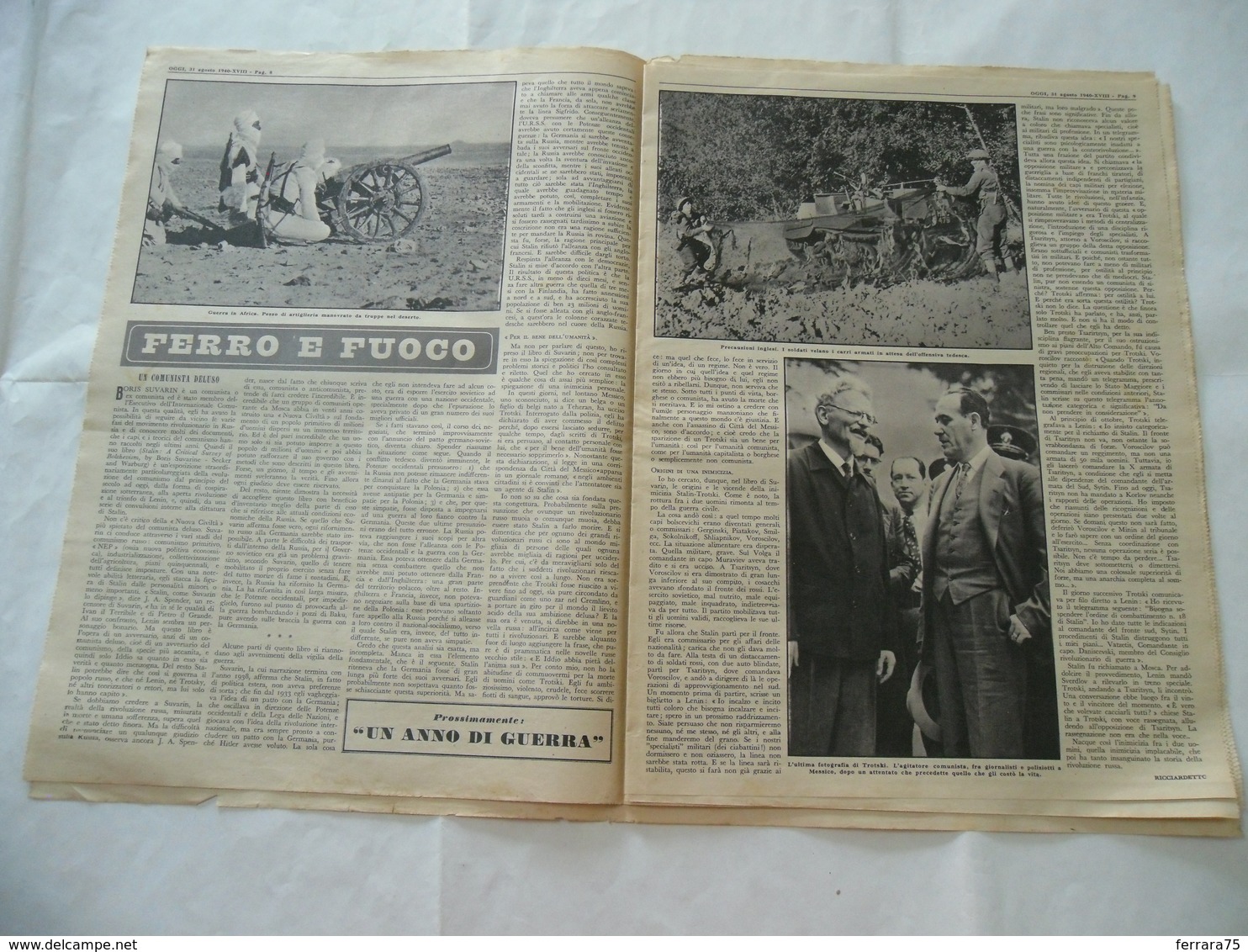 WW2 RIVISTA OGGI GUERRA IN AFRICA TROTSKI FIGURE IN CERA FRANCESI CINEMA - Guerra 1939-45