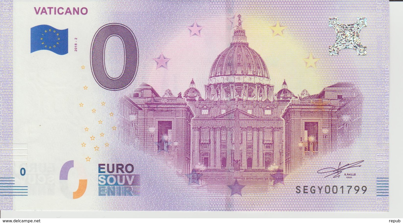 Billet Touristique 0 Euro Souvenir Vaticano 2018-2 N°SEGY001799 - Private Proofs / Unofficial