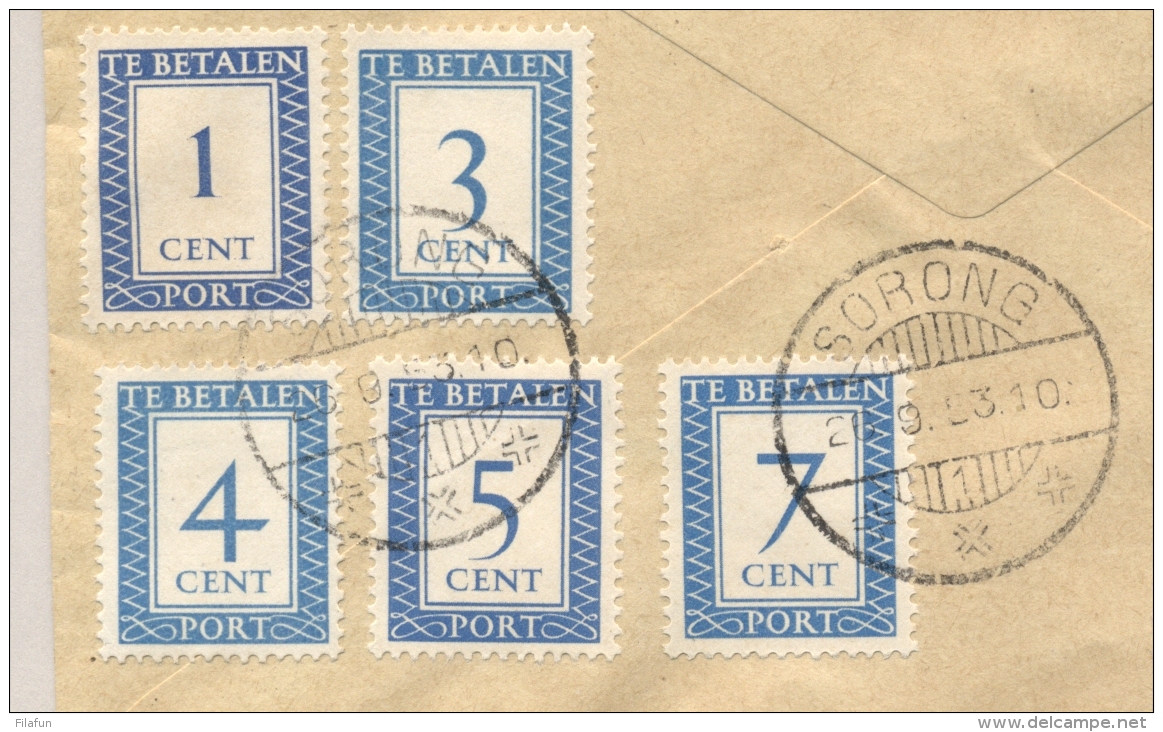 Nederland Nieuw Guinea - 1953 - 5 Nederlandse Portzegels Op Taxed Cover Van Biak Naar Sorong - Nederlands Nieuw-Guinea