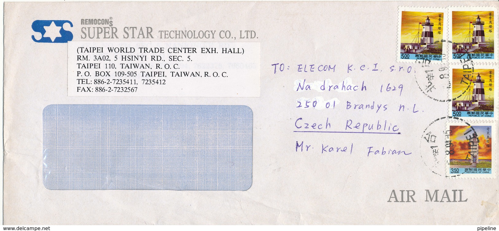 Taiwan Cover Sent To Czech Republic 1994 With Lighthouse Stamps - Covers & Documents