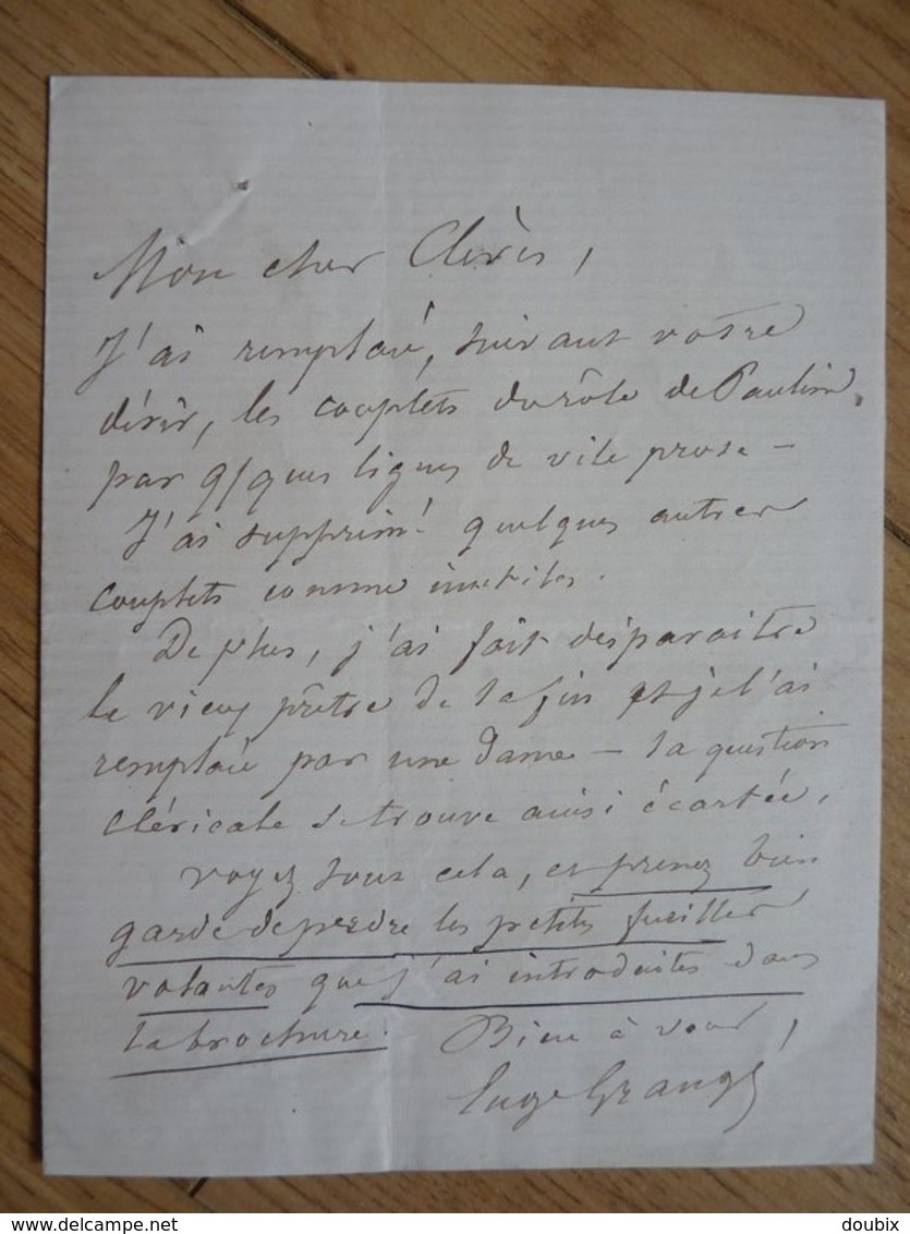 Eugène GRANGE (1810-1887) Chansonnier SOCIETE Du CAVEAU. Vaudeville. AUTOGRAPHE - Autres & Non Classés