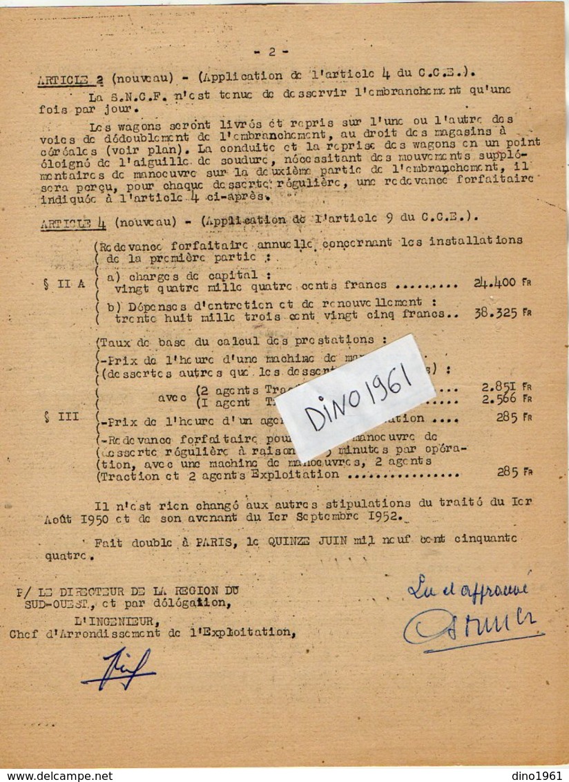 VP12.727 - PARIS - Acte De 1954 - Entre La S.N.C.F Ligne De BOURGES à ARGENT - Gare D'ASNIERES & La Coopérative ... - Chemin De Fer