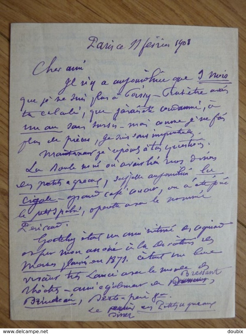 Amédée De JALLAIS (1826-1919) Dramaturge. Librettiste. Chansonnier. Directeur THEATRES ... AUTOGRAPHE - Autres & Non Classés