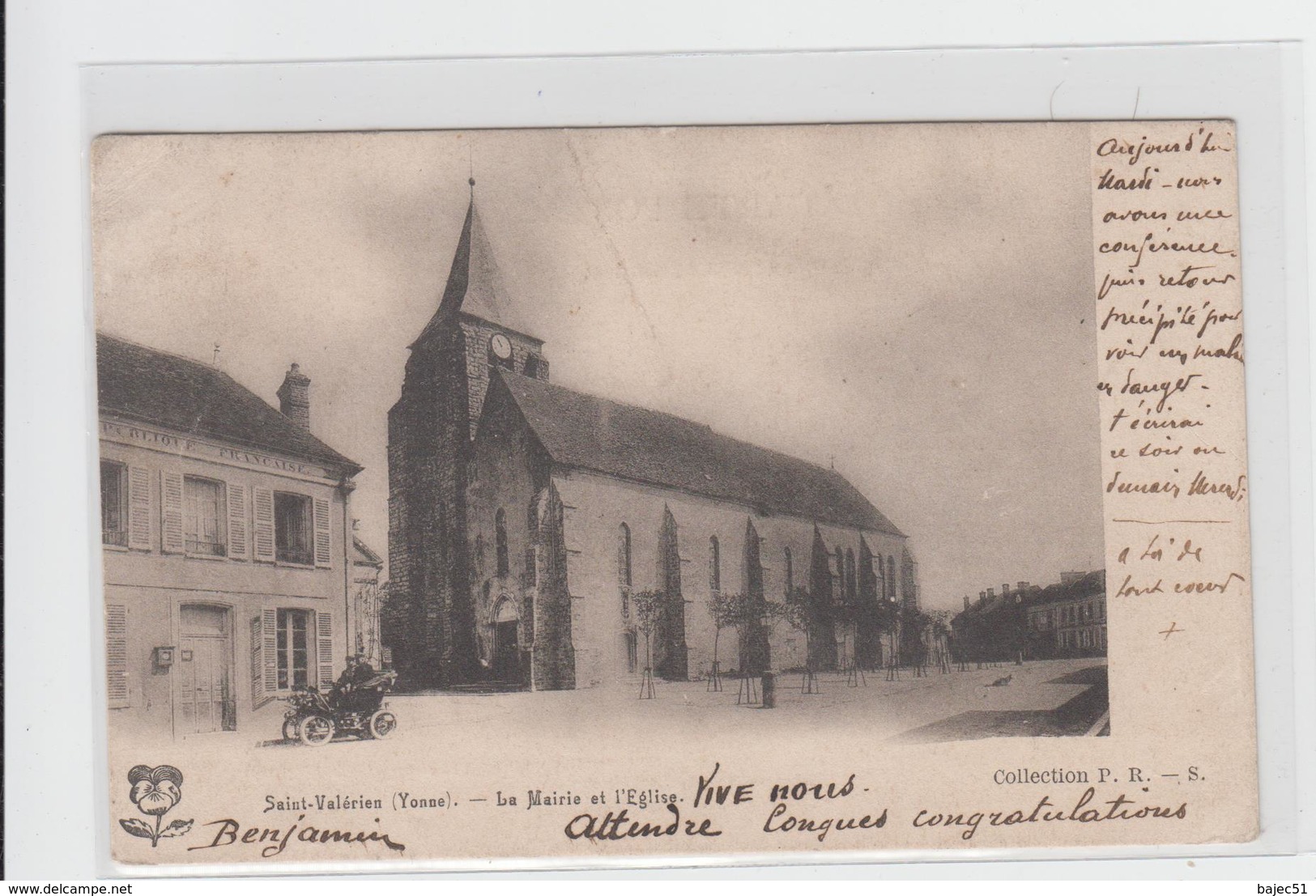 1 Cpa Saint Valérien "l'église Et La Mairie" "pionnière 1903" - Saint Valerien