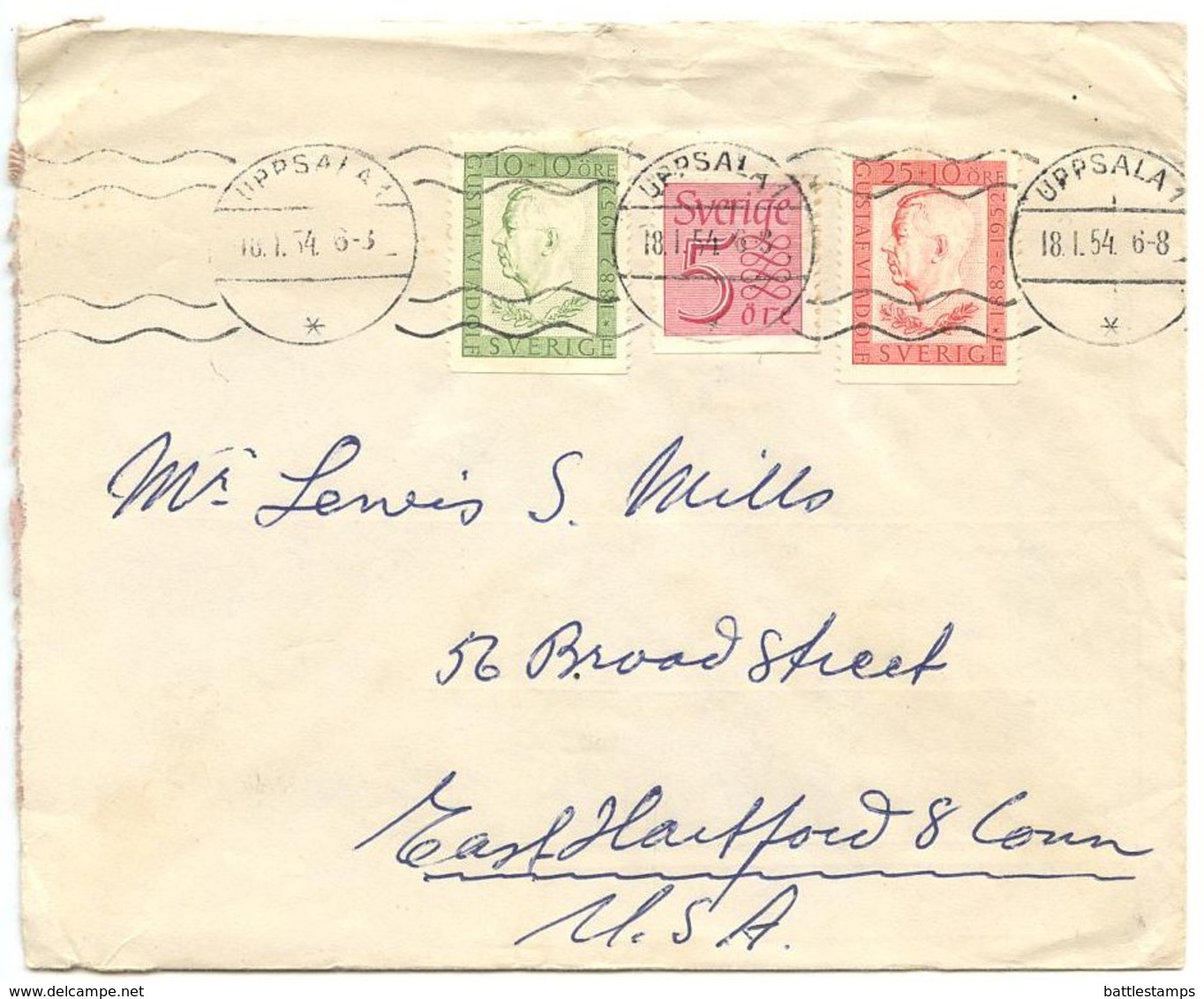 Sweden 1954 Cover Uppsala To East Hartford CT W/ Scott 430, B45, B46 - Covers & Documents