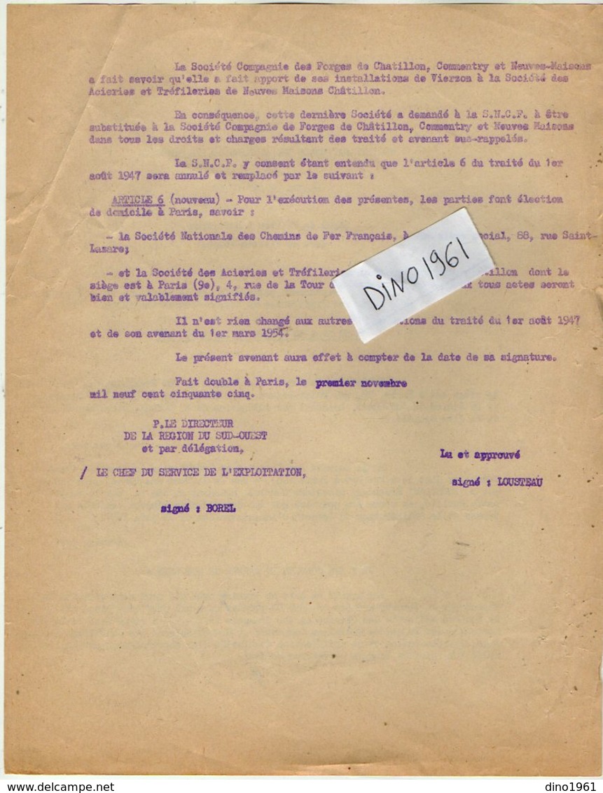 VP12.728 - PARIS - Acte De 1955 - Entre La S.N.C.F Ligne De VIERZON à MONTAUBAN X FORGES & La Sté Des Acièries - Chemin De Fer