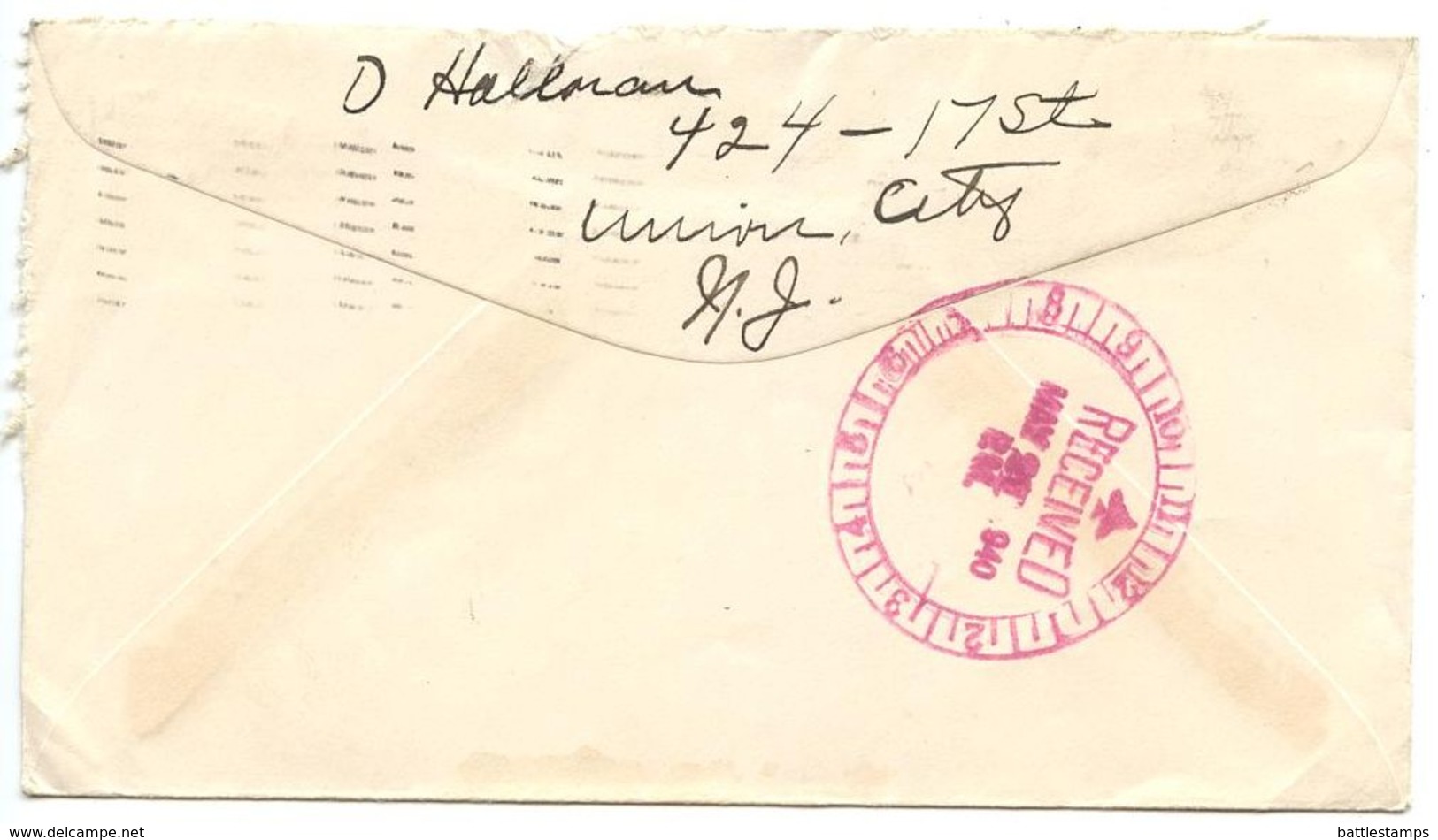United States 1940 Cover Union City, New Jersey To New York, NY W/ Scott 881 - Brieven En Documenten