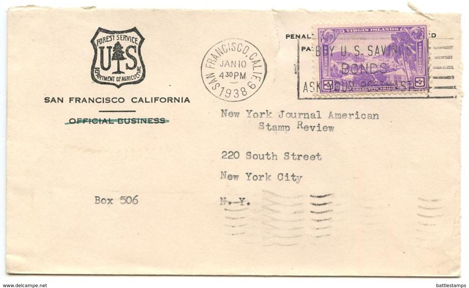 United States 1938 Cover San Francisco, California - U.S. Forest Service W/ Scott 802 - Brieven En Documenten