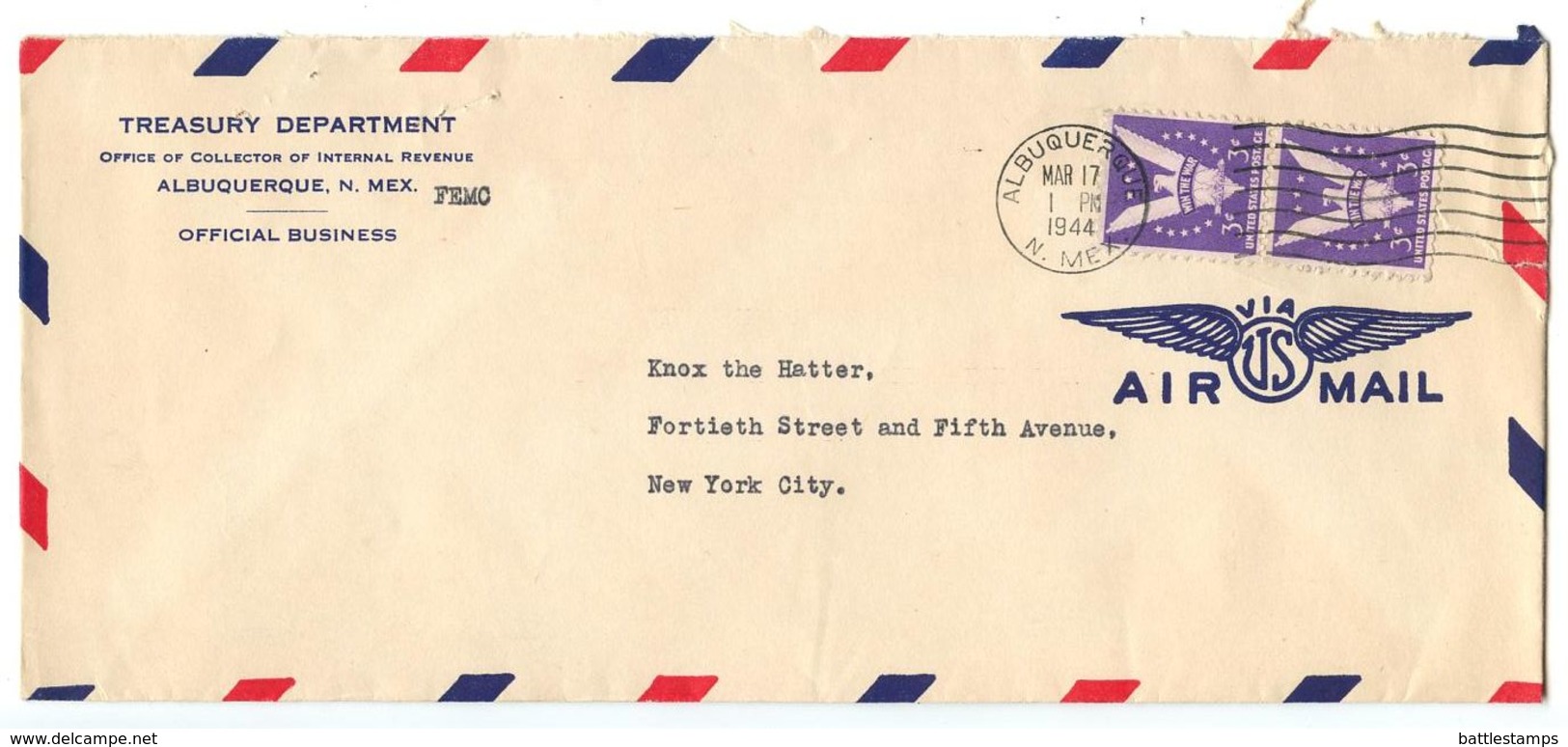 United States 1944 Airmail Cover Albuquerque, New Mexico - Treasury Department - Covers & Documents