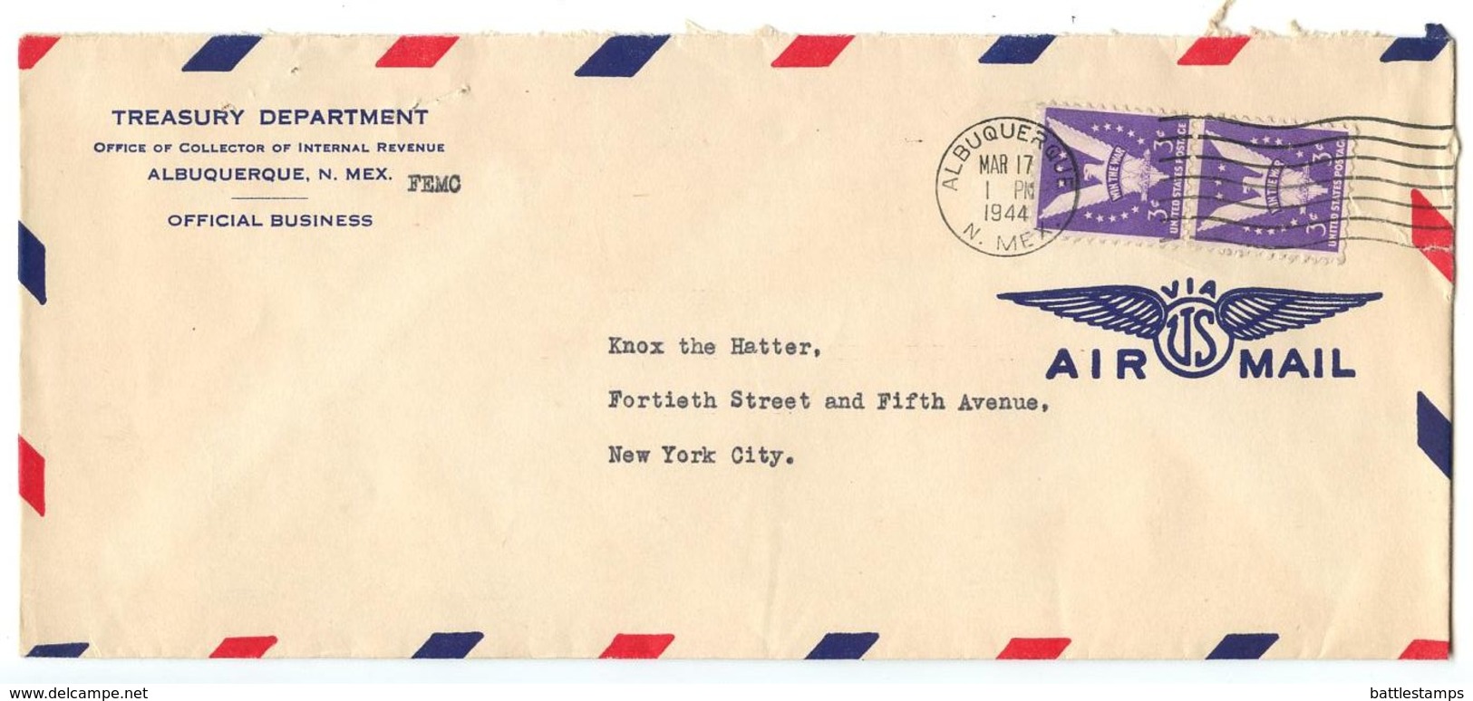 United States 1944 Airmail Cover Albuquerque, New Mexico - Treasury Department - Brieven En Documenten