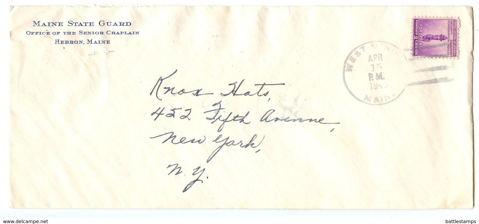 United States 1945 Cover West Minot, Maine - Maine State Guard - Lettres & Documents