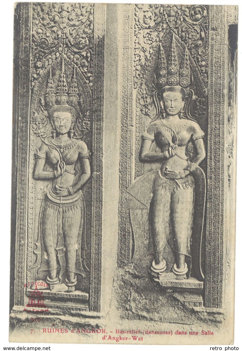 Cpa Cochinchine – Ruines D'Angkor, Bas-relief ( Danseuses ) Dans Une Salle ... - Cambodge