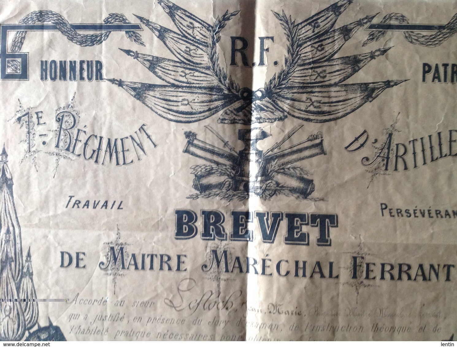 Diplome - Rare Brevet De Maitre Marechal Ferrant - Rennes 1880 - 7éme Régiment Artillerie - Dim 50 X 40 Cm - Voir état - Diplômes & Bulletins Scolaires