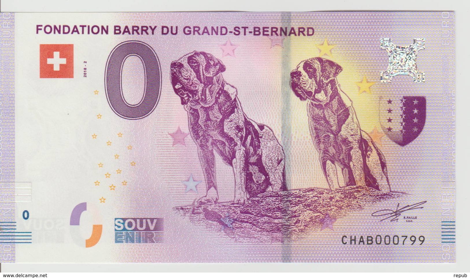 Billet Touristique 0 Euro Souvenir Suisse - Fondation Barry Du Grand-St-Bernard 2018-2 N°CHAB000799 - Private Proofs / Unofficial