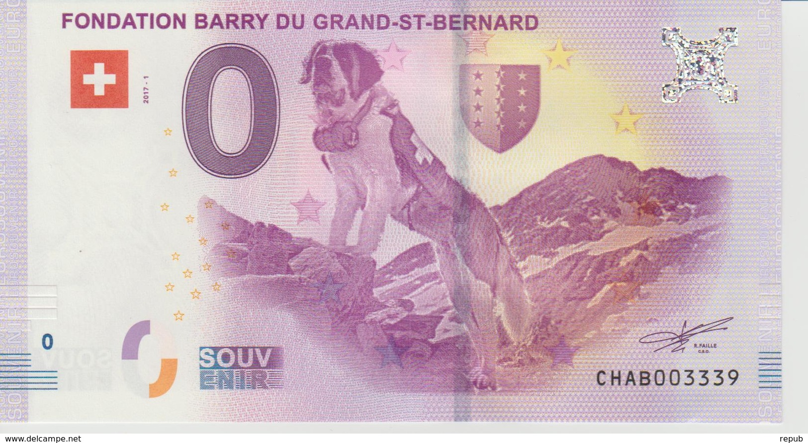 Billet Touristique 0 Euro Souvenir Suisse - Fondation Barry Du Grand-St-Bernard 2017-1 N°CHAB003339 - Essais Privés / Non-officiels