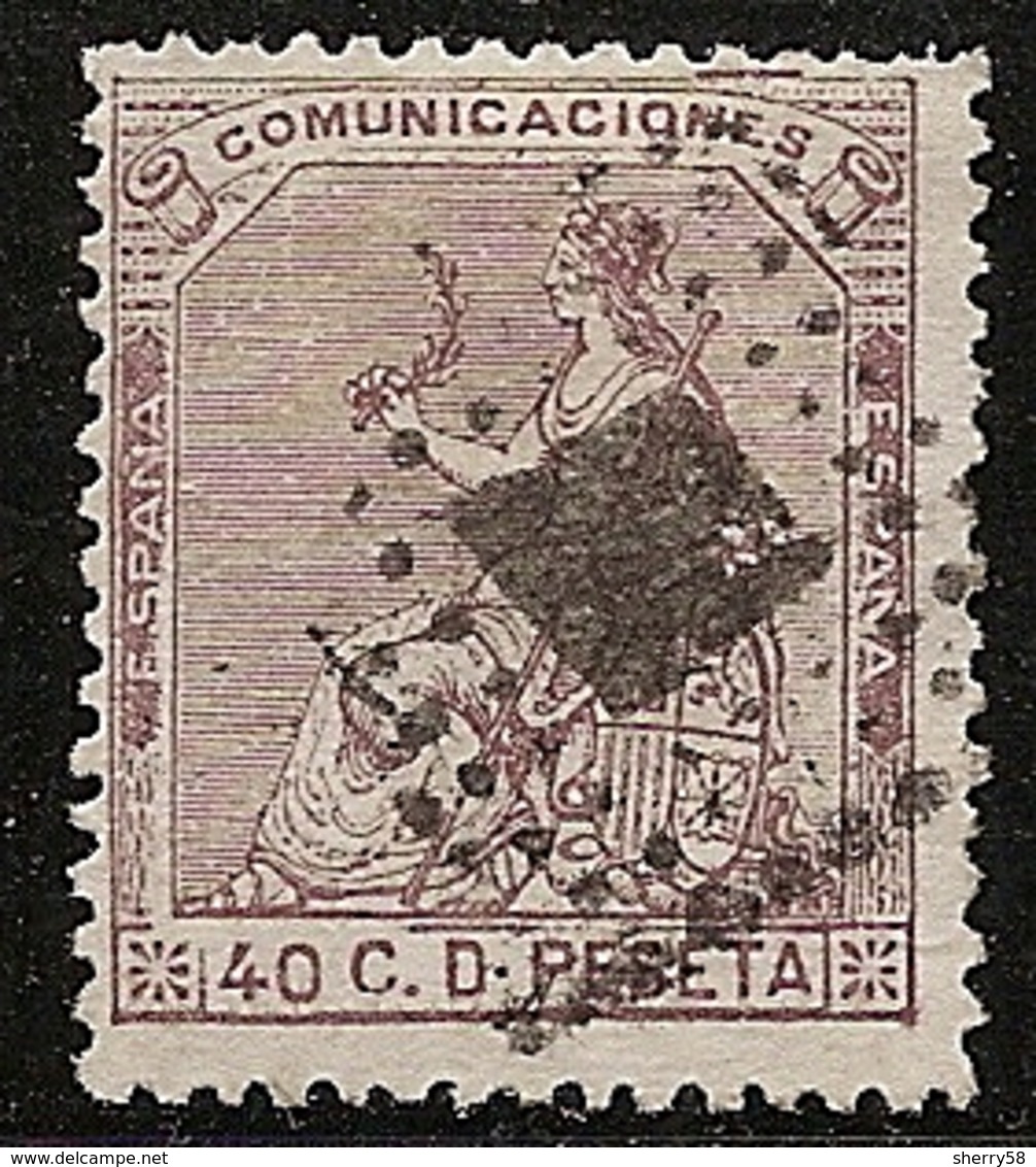 1873-ED. 136 I REPÚBLICA - ALEGORÍA DE ESPAÑA - 40 CENT. CASTAÑO VIOLETA-USADO ROMBO DE PUNTOS - Oblitérés