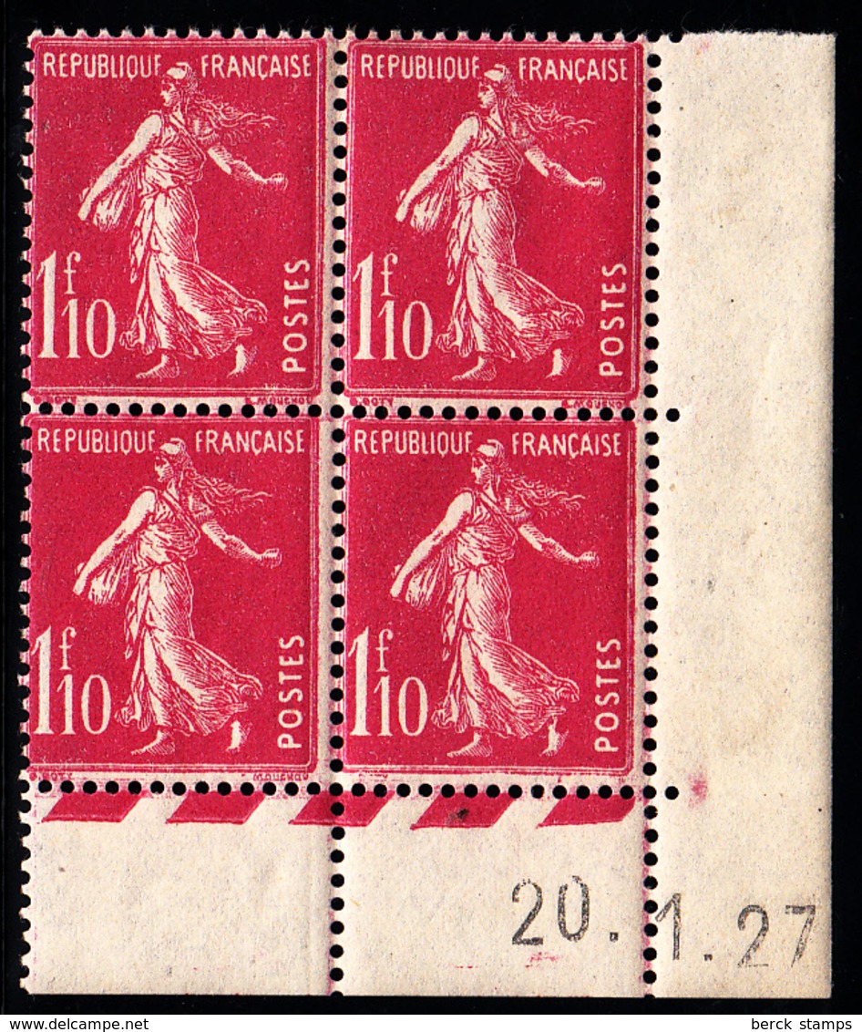FRANCE - N° 238 - SEMEUSE - 1F10 ROSE - BLOC DE 4 COINS DATE DU 20.1.27 - SANS LES SIGNATURES DE MOUCHON ET ROTY. - Unused Stamps