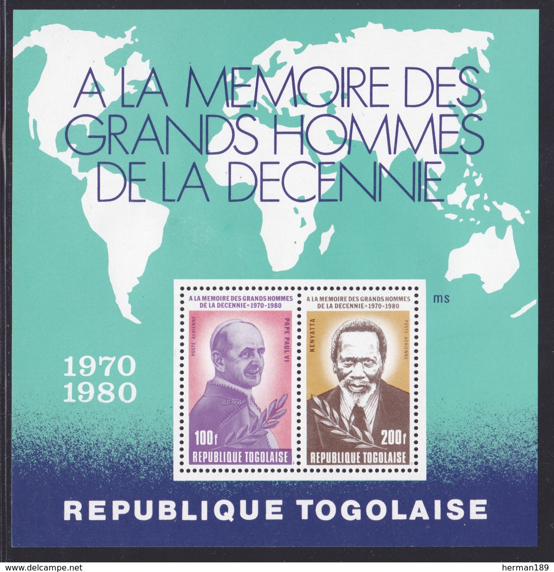 TOGO BLOC N°  141 ** MNH Neuf Sans Charnière, TB (CLR360) Personnages Célèbres, Pape Paul VI, Président Kenyatta - Togo (1960-...)