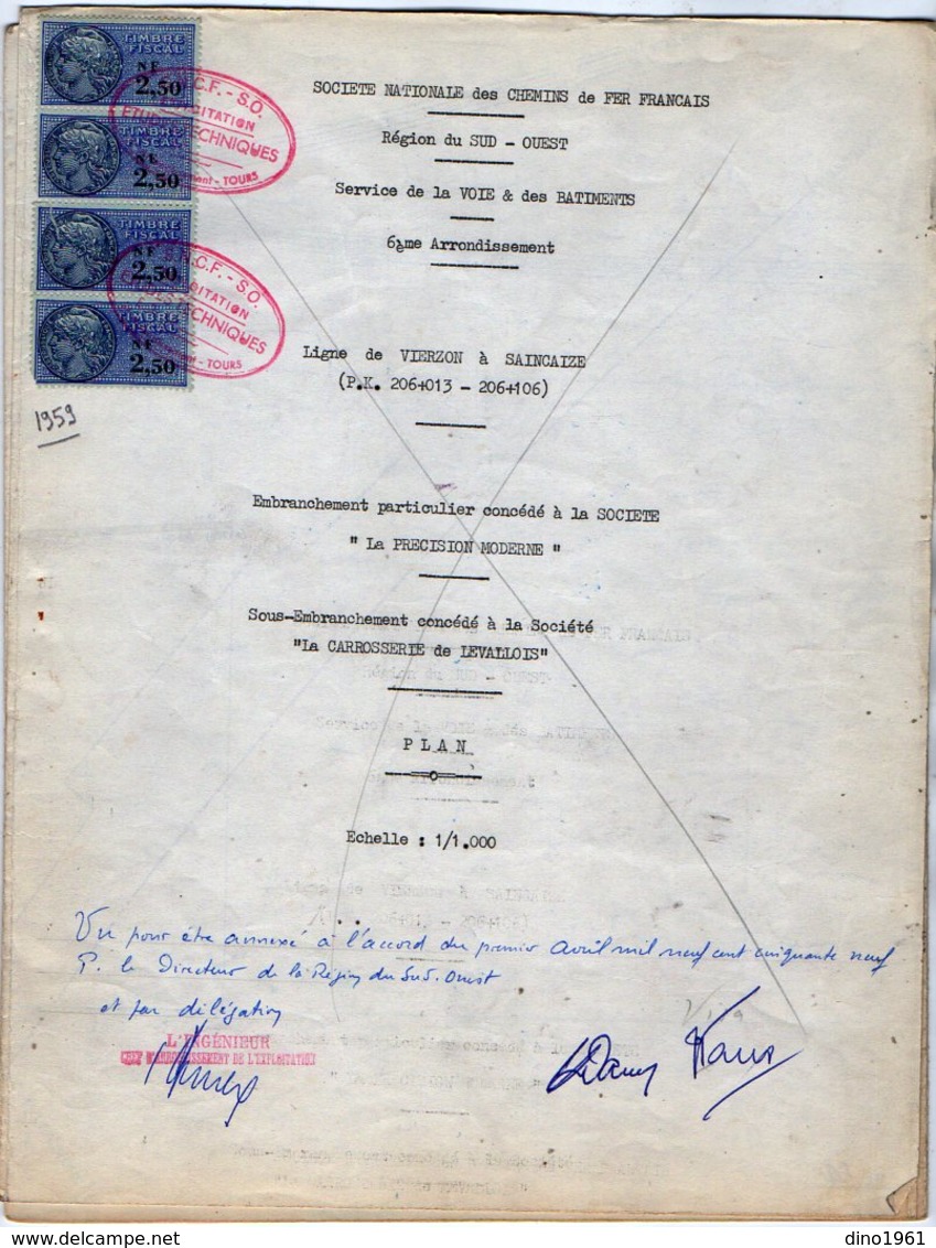 VP12.732 PARIS - Plan De 1959  Entre La S.N.C.F Ligne De VIERZON à SAINCAIZE & La Précision & La Carroserie De Levallois - Chemin De Fer