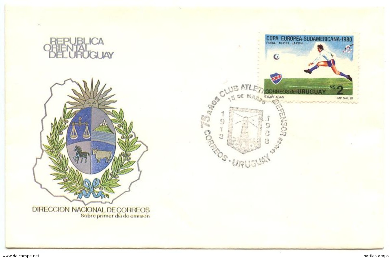 Uruguay 1988 Cover 75th Anniversary Club Atletico Defensor W/ Scott 1109 Soccer - Uruguay