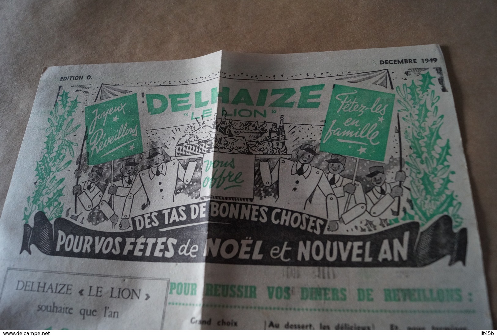 Ancienne Publicité Delhaize De 1949 ,Noel Et Nouvel An ,superbe état De Collection ,37 Cm. Sur 27 Cm. - Publicités