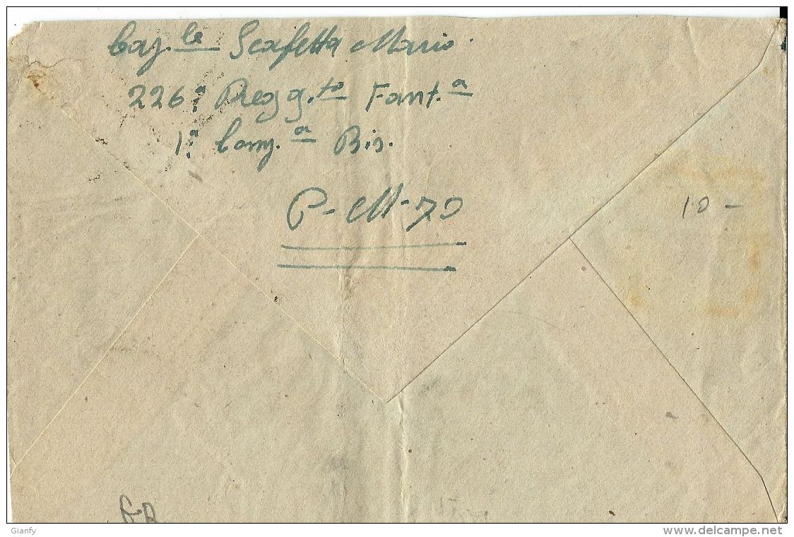 BUSTA POSTA MILITARE 70 1943 CORIZA ALBANIA X MARANO EQUO - Military Mail (PM)