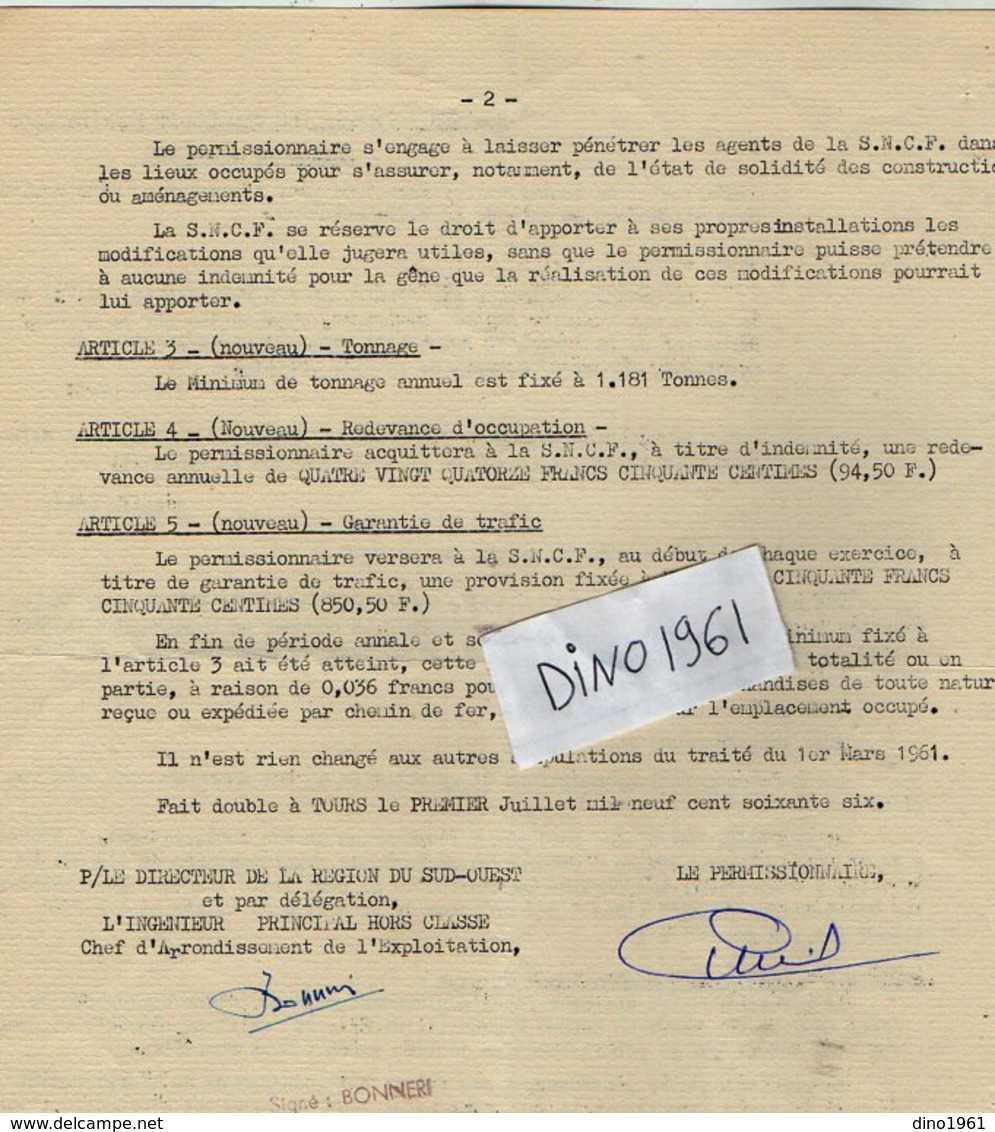 VP12.734 - PARIS X TOURS - 2 Actes De 1961 - Entre La S.N.C.F Gare De LA HAYE - DESCARTES & Mr Gaston CELLERIN - Ferrocarril