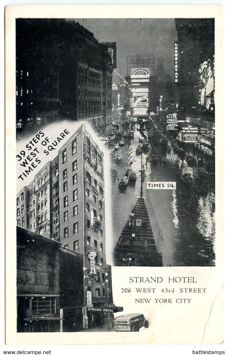 United States Vintage Postcard Strand Hotel & Times Square, New York City - Time Square