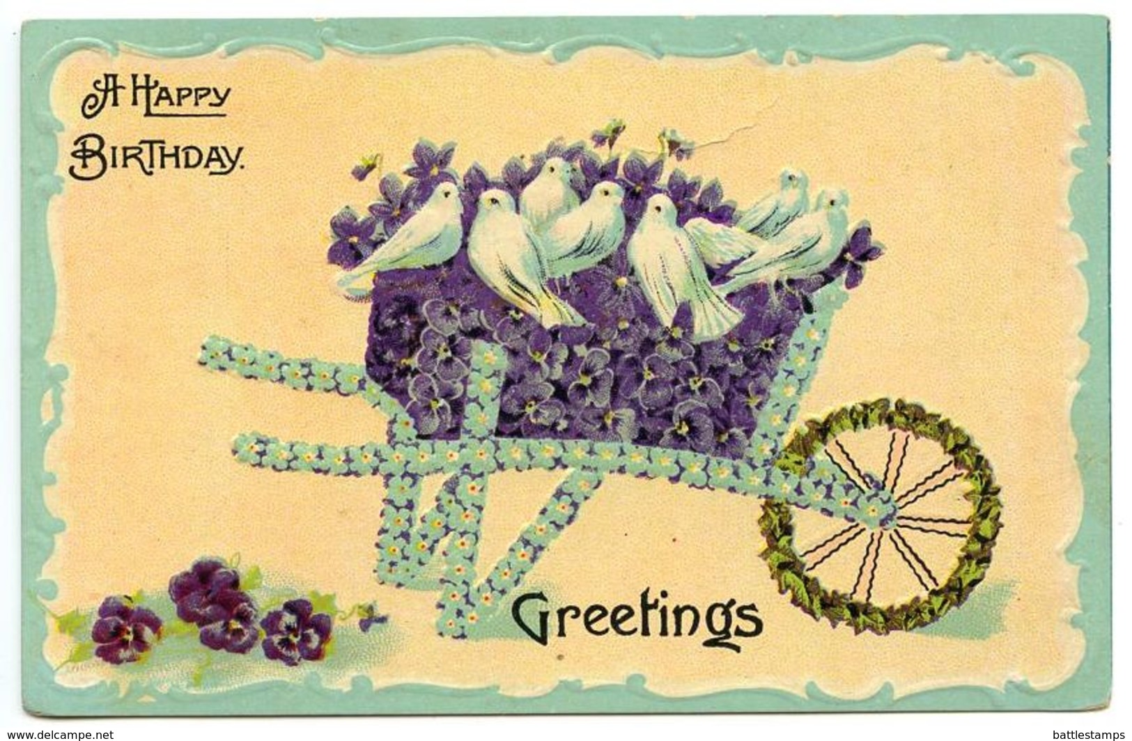 United States Vintage Postcard A Happy Birthday Greetings - Wheelbarrow - Birthday