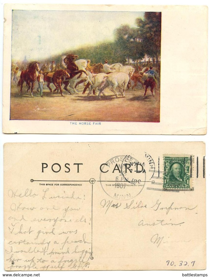 United States 1907 Horse Fair Postcard Prosper, Minnesota To Austin, Minnesota - Horses