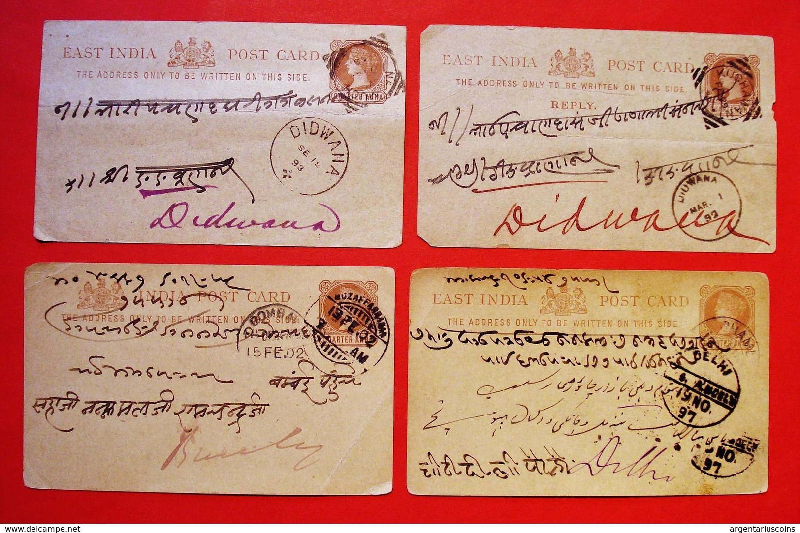 4 X EAST INDIA, INDIA POST CARDS 1892, 1893, 1897, 1902. CANCELS. INDE. - Sonstige & Ohne Zuordnung