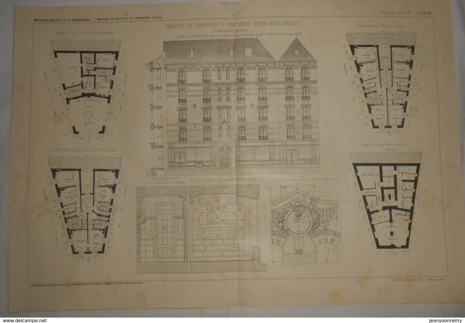 Plan D'une Maison De Rapport à Fontenay Sous Bois. Seine. M. Paul Aubin, Architecte. 1911 - Public Works