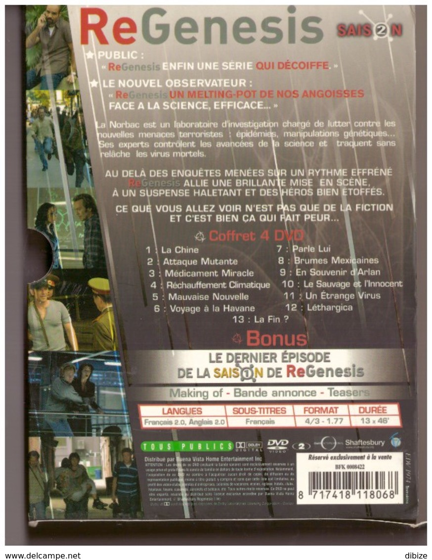 4 DVD ReGenesis Toute La Saison 2. + Dernier épisode De La Saison 1. - Serie E Programmi TV