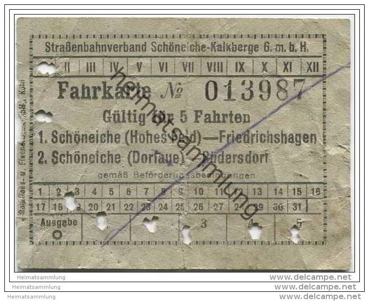 Fahrkarte - Schöneiche Kalkberge - Strassenbahnverband Schöneiche-Kalkberge GmbH - Fahrkarte Für 5 Fahrten - Schöneiche - Europa