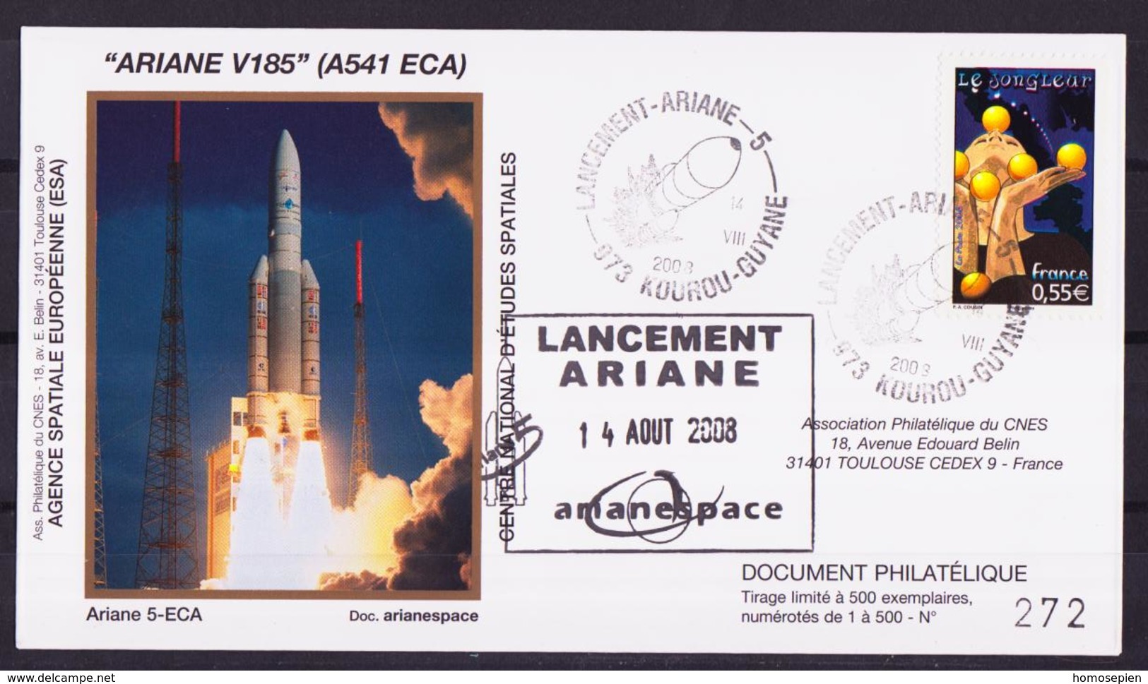 ESPACE - ARIANE Vol Du 2008/08 V185 - CNES - 4 Documents - Europe