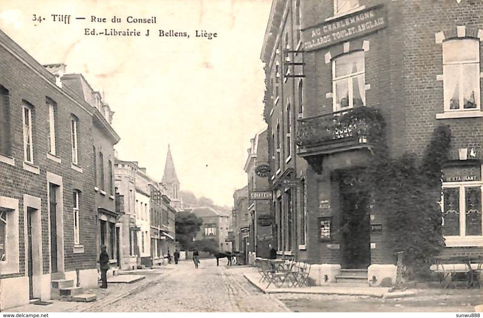 Tilff - Rue Du Conseil (animée, Coiffeur, Café Restaurant, Censure 1917) - Esneux