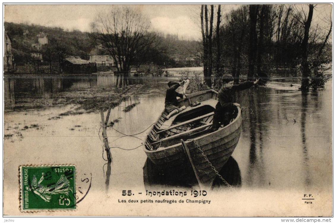 INONDATIONS 1910 LES DEUX PETITS NAUFRAGES DE CHAMPIGNY  REF 56523 - Champigny Sur Marne