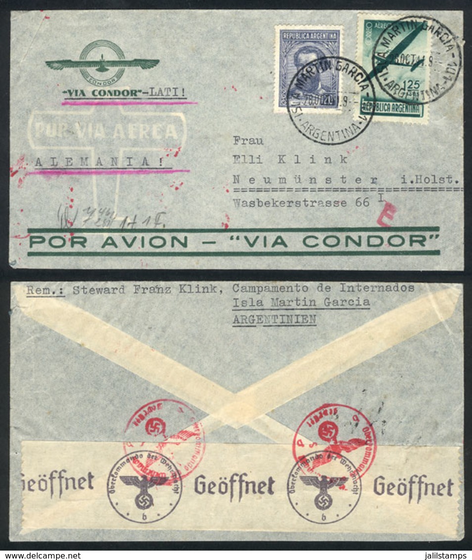 5 GERMANY: WWII INTERNMENT OF GERMAN SAILORS ON MARTIN GARCIA ISLAND (Argentina): Airmail Cover Sent By A Formar Sailor  - Usati