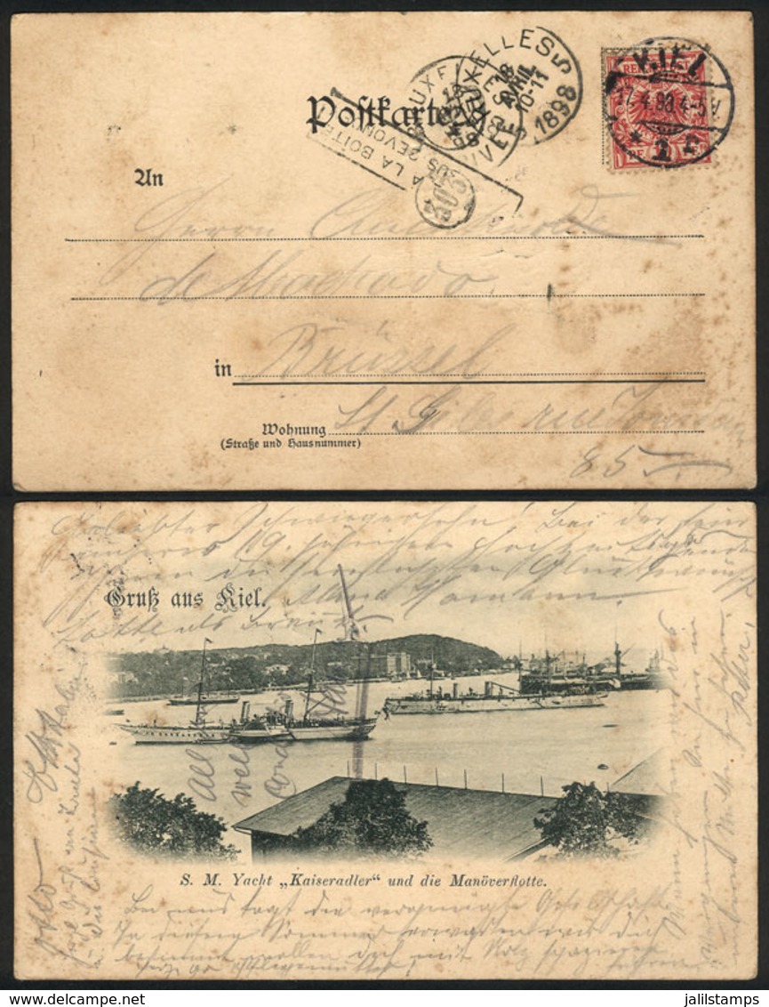 6 GERMANY: Rare Postcard (S.M. Yacht Kaiseradler Und Die Manöverflotte) Franked With 10Pf. And Sent From Kiel To Brussel - Andere & Zonder Classificatie