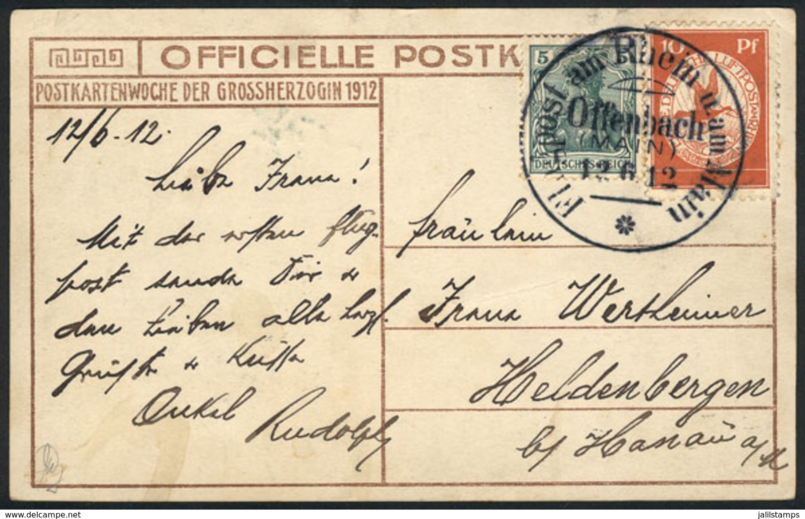 7 GERMANY: "Official Postcard Franked By 5Pf. Green + Semi-official Stamp Of 10Pf., Special Cancellaction ""Flugpost Am  - Sonstige & Ohne Zuordnung