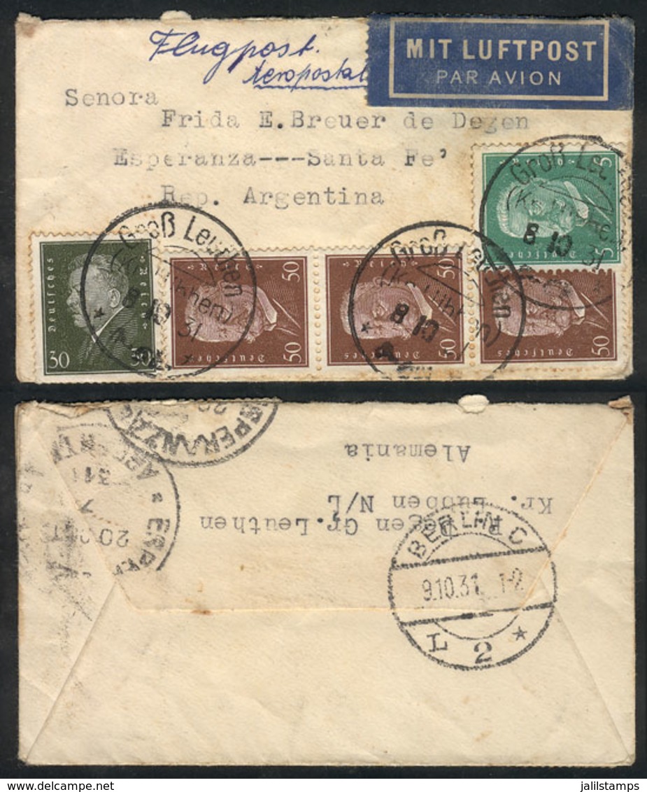 20 GERMANY: Very Small Cover Sent By Airmail From Gross Leuben To Esperanza (Argentina) On 8/OC/1931, Franked With 1.85M - Otros & Sin Clasificación