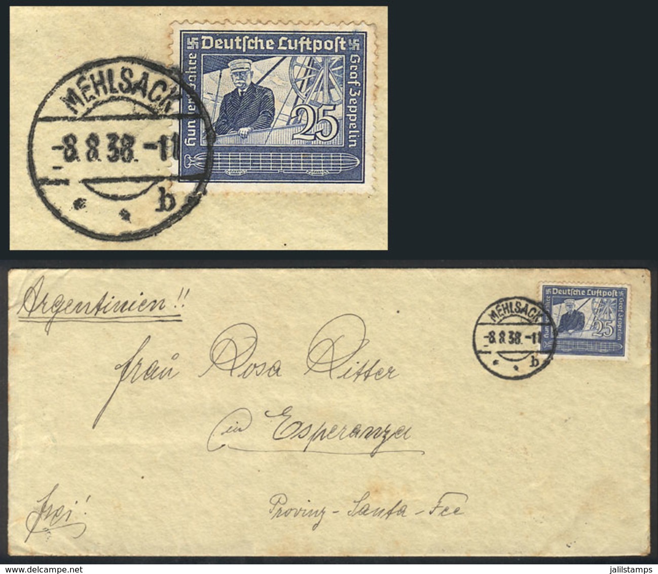 41 GERMANY: Cover Sent From Mehlsack To Esperanza (Argentina) On 8/AU/1938 Franked With 25Pg., VF Quality! - Sonstige & Ohne Zuordnung