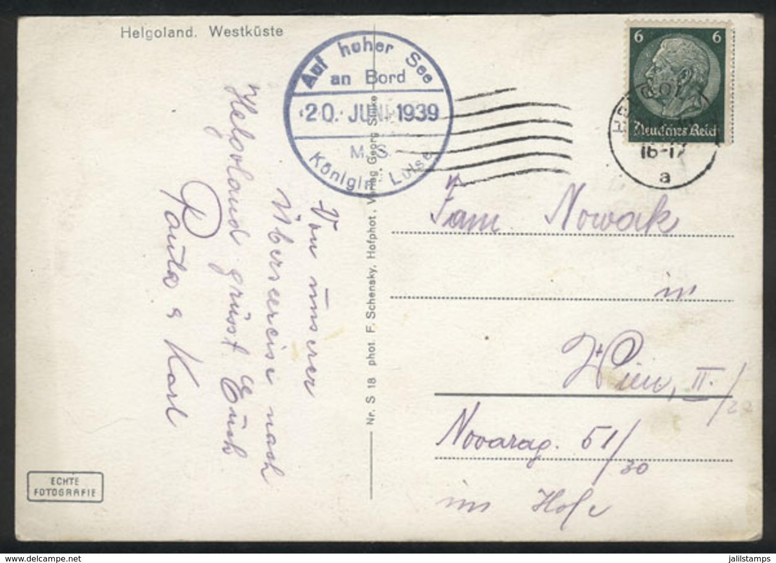 42 GERMANY: Postcard With View Of Heligoland, Sent From That Island To Wien Franked 6Pf, With Mark Of Ship Königin Luise - Otros & Sin Clasificación