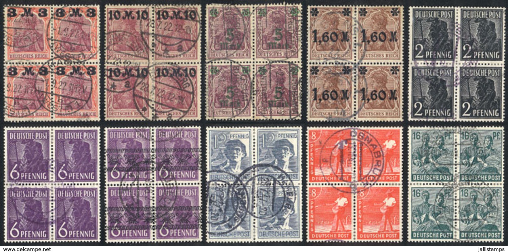 51 GERMANY: Lot Of Used Blocks Of 4, Interesting! - Other & Unclassified