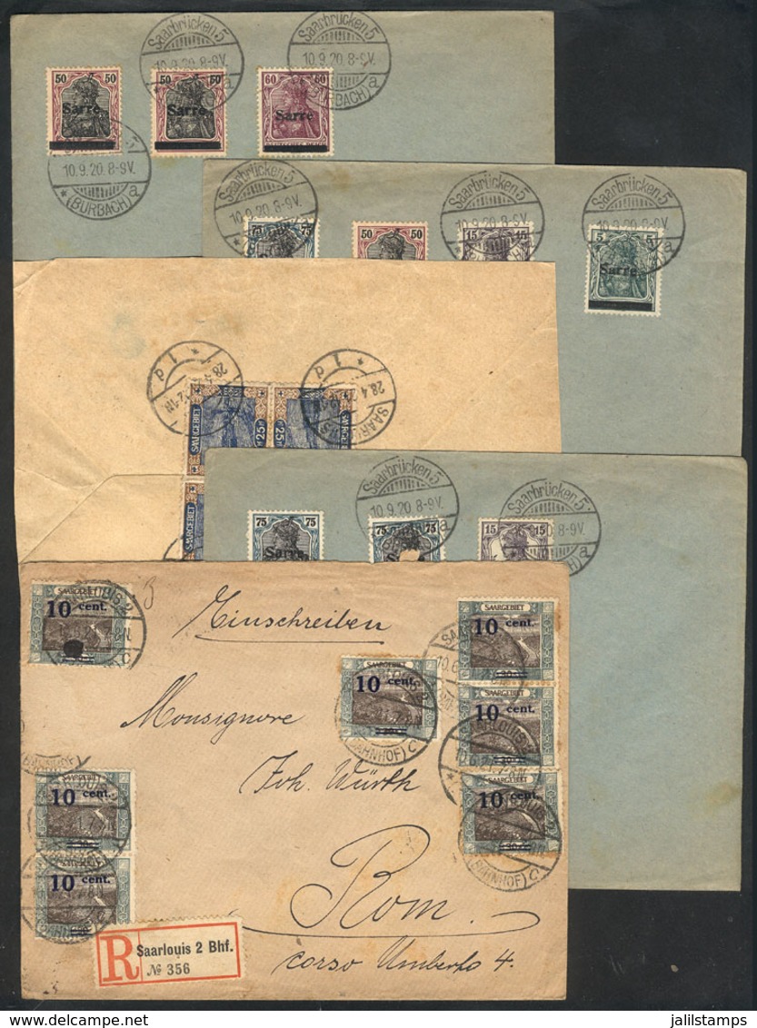 64 GERMANY - SARRE: 4 Covers + 1 Cover Back Of The Years 1920/1, The Postage Of The Registered Cover Of Saarlouis Is Mis - Autres & Non Classés